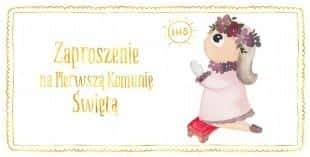 Communion invitations for girl - golden decorations, 10 pieces