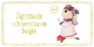 Communion invitations for girl - golden decorations, 10 pieces