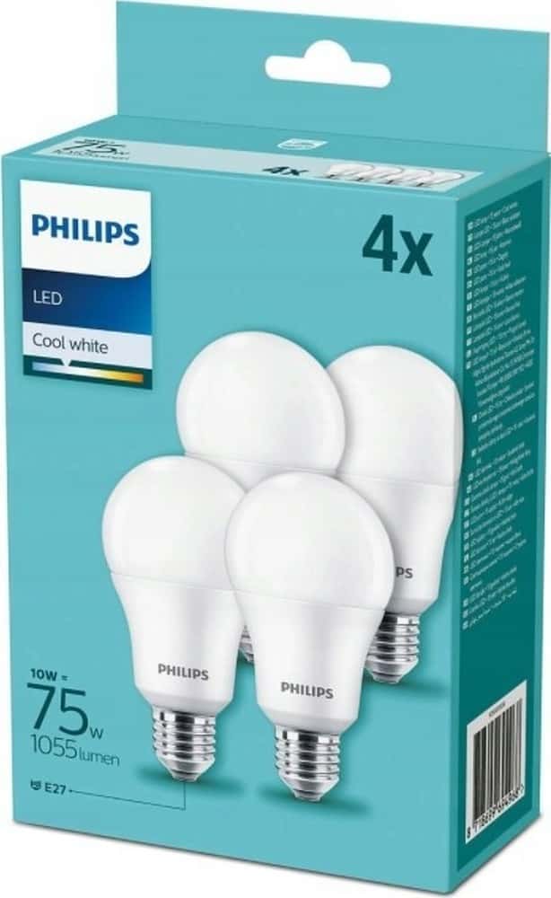 Philips LED Bulb E27 10W 2700K - warm light, 4 pieces