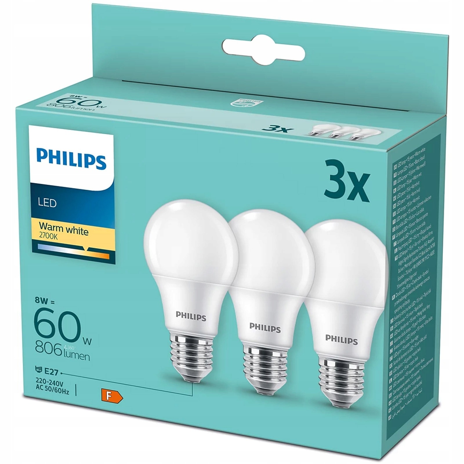 LED Bulbs E27 8W - 3 pieces, warm white, energy saving