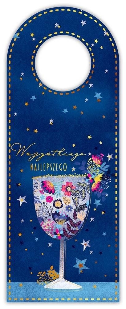 Decorative bottle tag in the shape of a glass with gold decorations - add sparkle!