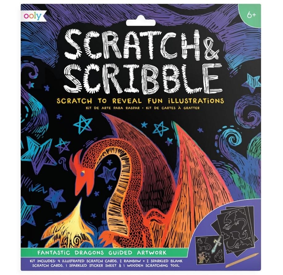 Kolorowe Baloniki Scratch & Scribble Fantastic Dragons - creative scratch art set