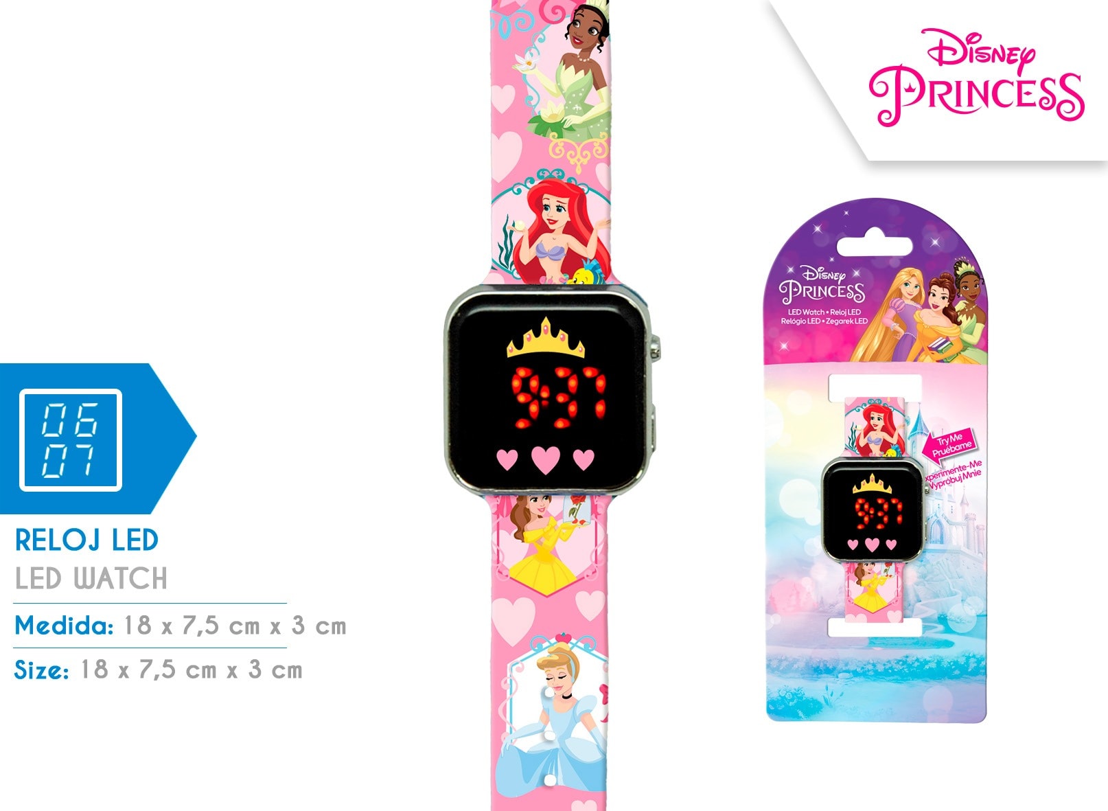 Zegarek LED z kalendarzem Disney Princess