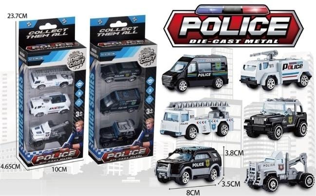 Merkpol Set of 3 police metal cars - ideal gift for a little fan