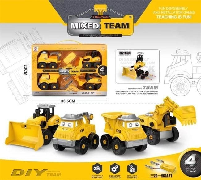 Merkpol Set of 4 construction vehicles to disassemble - perfect gift for a little builder