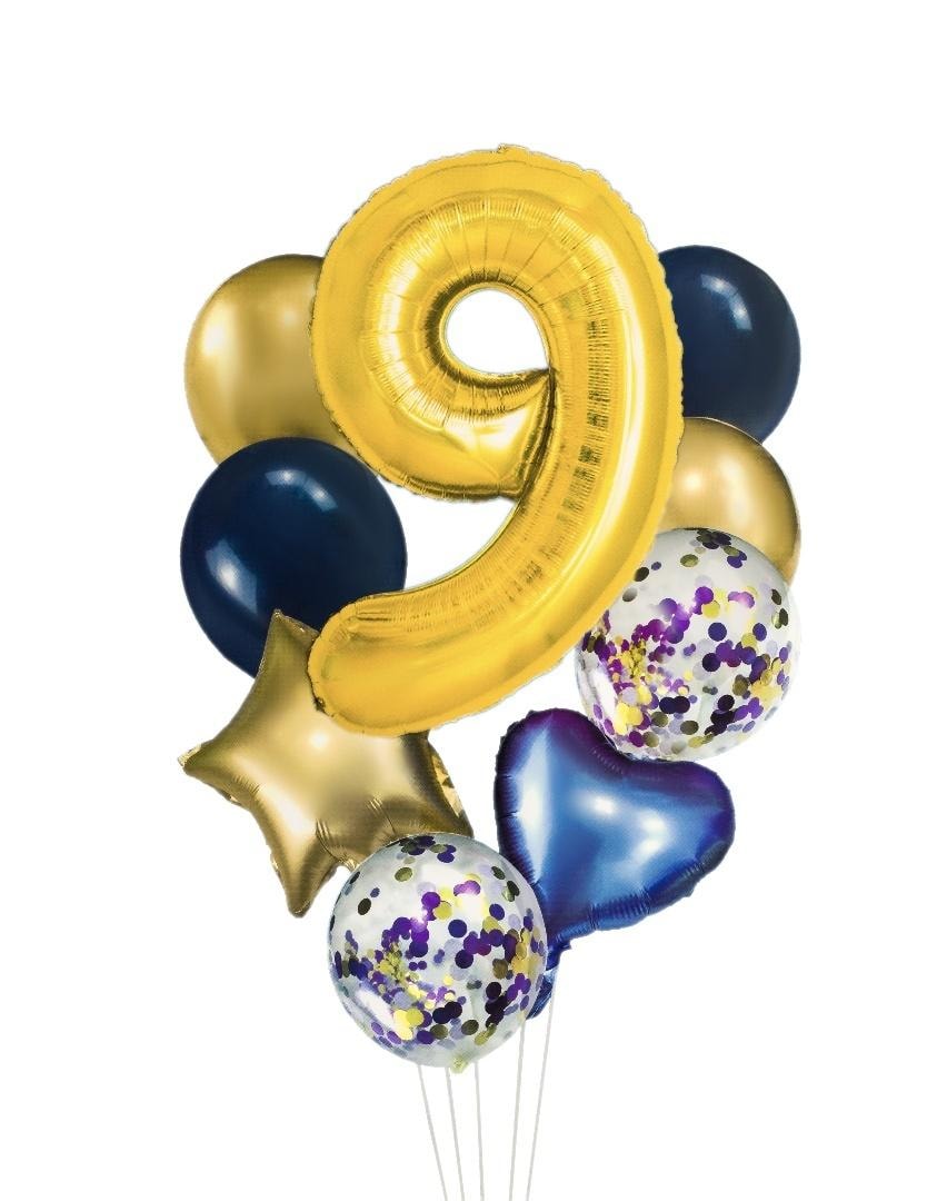 GoParty Foil and latex balloon set number 9 - perfect for birthdays
