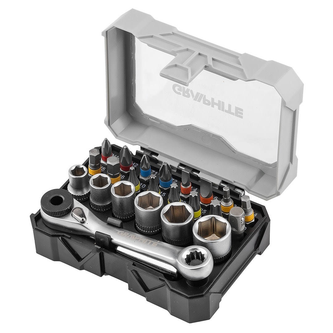 GRAPHITE Bit and Socket Set with Ratchet, 24 pcs
