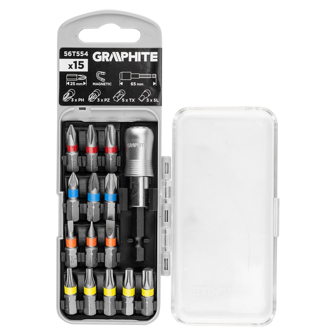 GRAPHITE Bit set SL3/4/5, PH1/2/3, PZ1/2/3, TX10/15/20/25/30 - reliable helper in every workshop