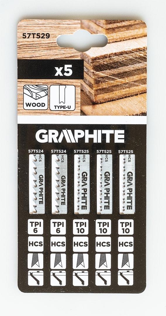 GRAPHITE Jigsaw blade set 6 TPI 10 TPI HCS U-shank 5 pieces