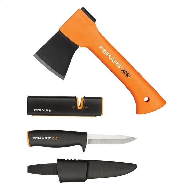 Camping set: Axe X5, knife and sharpener - ideal for expeditions