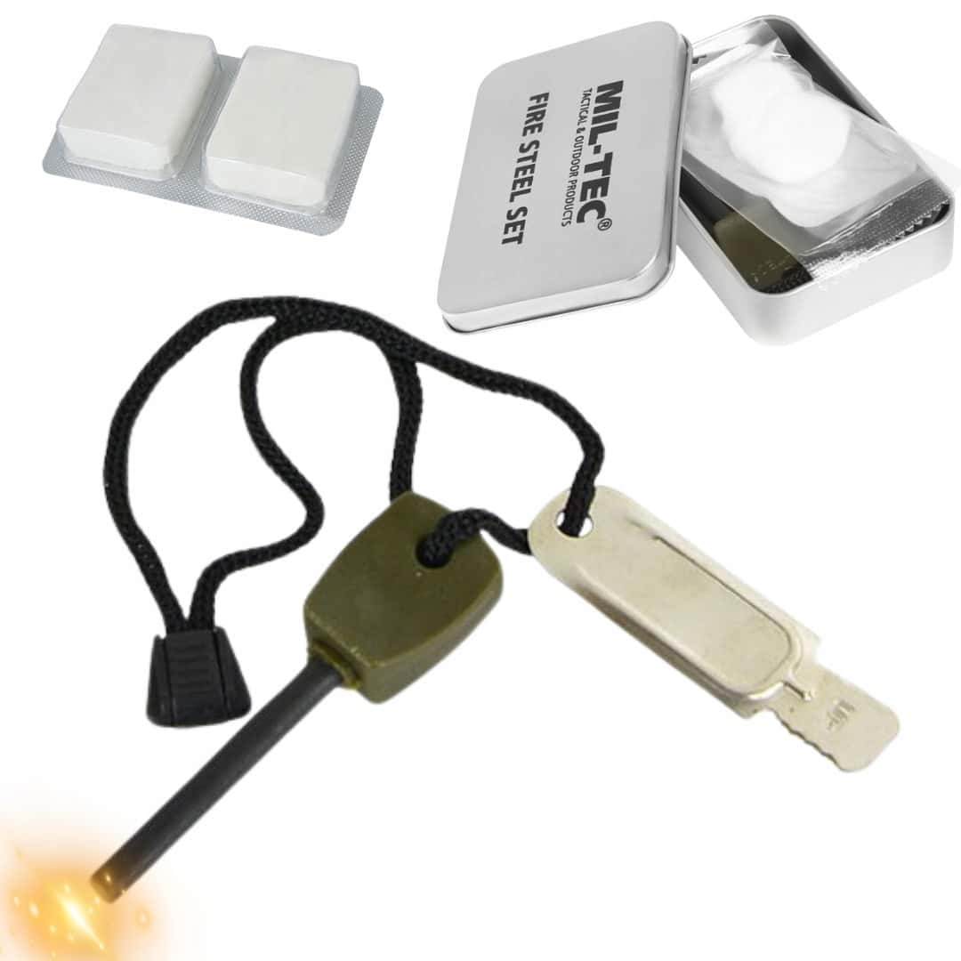 Fire starter kit - ferro rod, tinder, container - reliable in any situation