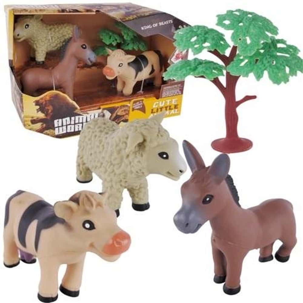 Maksik Farm animal figures set - donkey, cow, sheep and tree