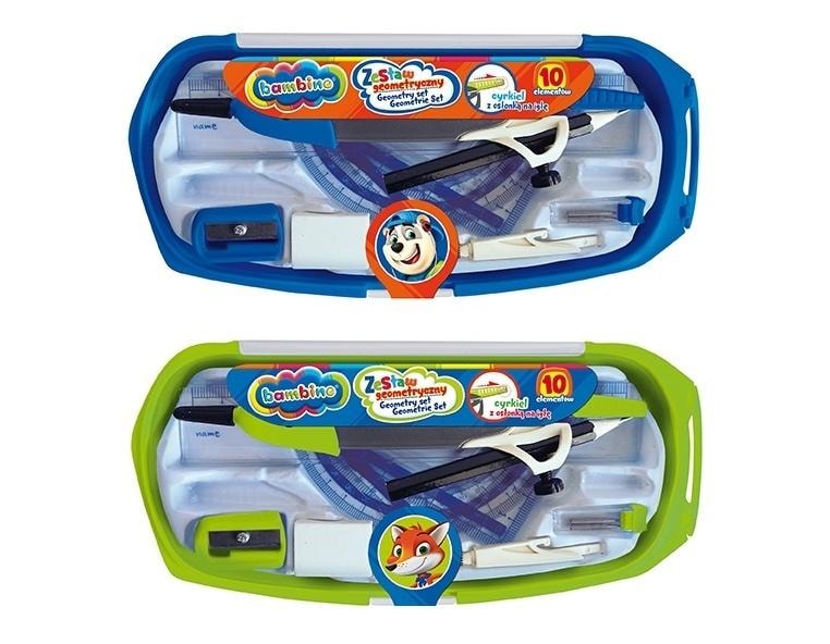 Bambino Geometry set with compass - 10 pieces mixed designs