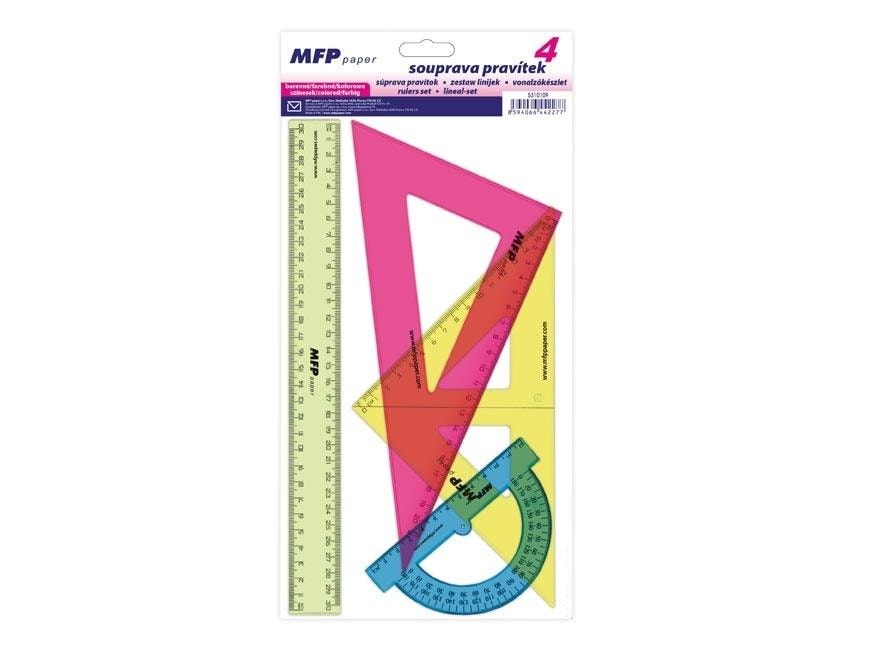 Geometry set 4 pieces - ruler, set squares, protractor - precise drawing