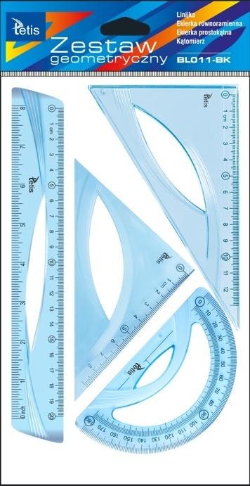 Tetis Geometry set blue - ruler, set squares, protractor
