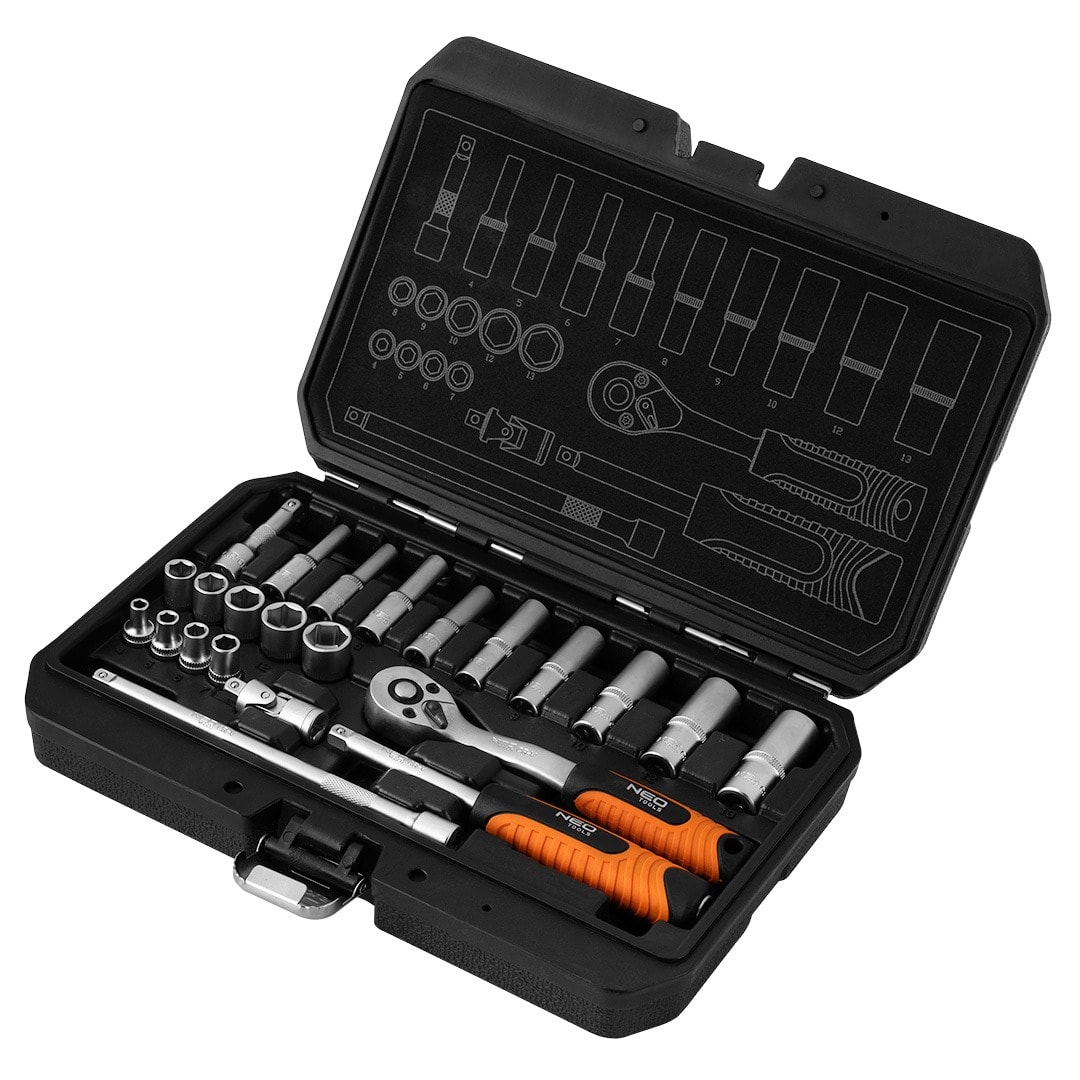 NEO TOOLS Socket wrench set 1/4 inch 23 pcs satin