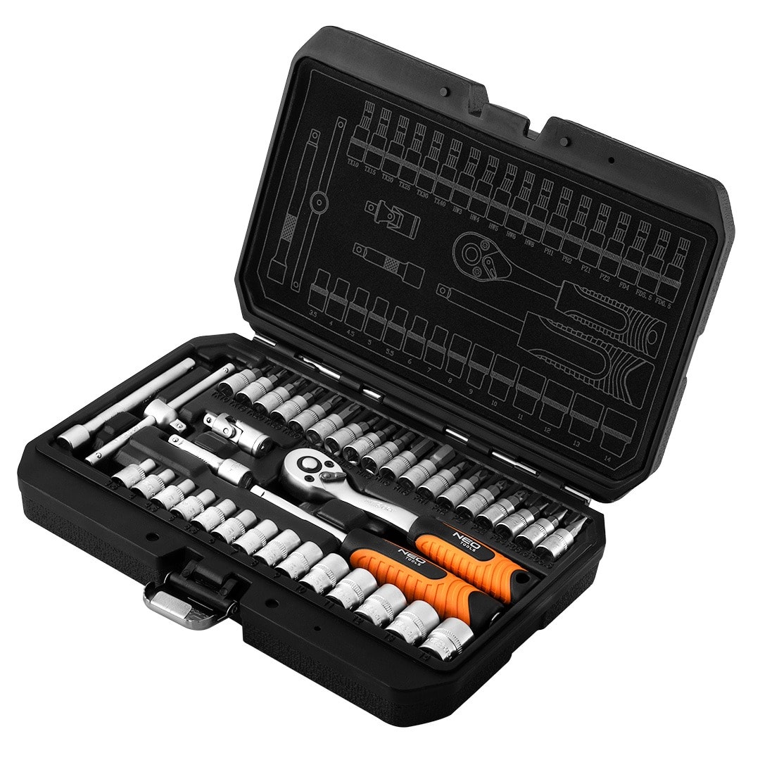 NEO TOOLS 1/4" Socket Wrench Set 38 pcs satin finish - reliable helper in every workshop