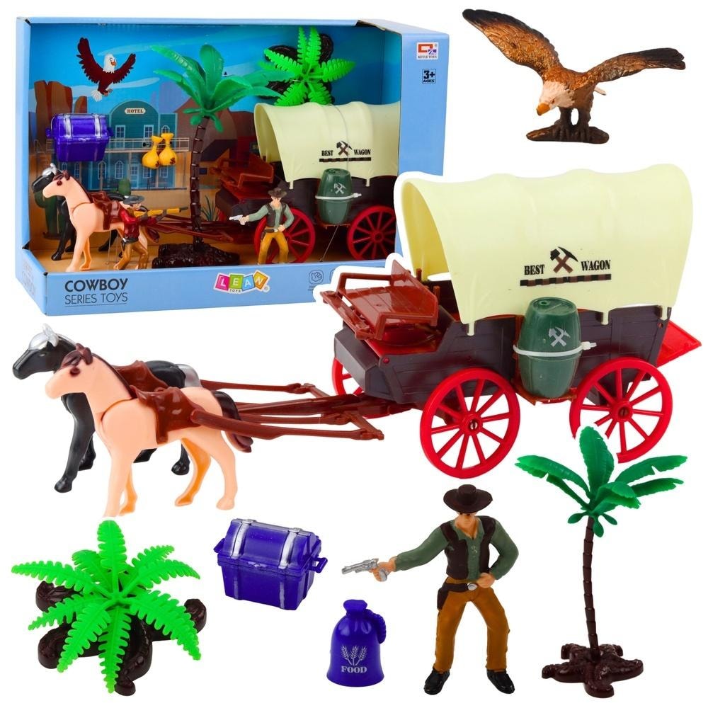 Leantoys Cowboy Set - Western Wagon, Horses and Figures