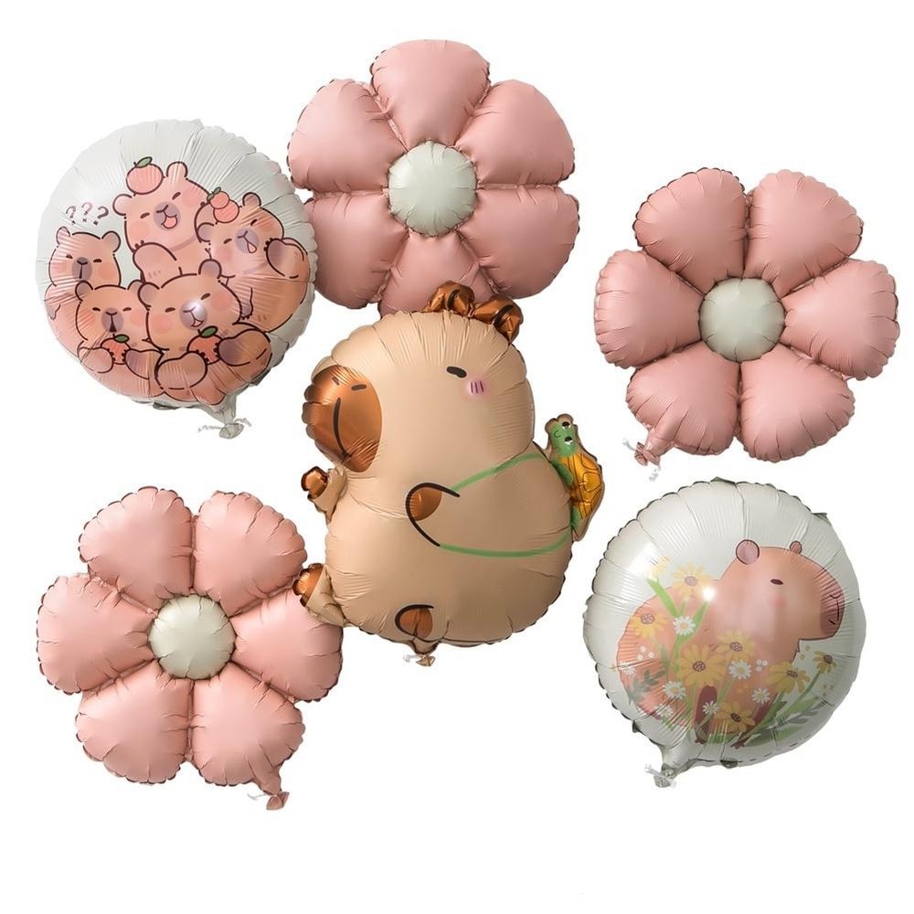 Foil balloons matte capybara - daisy 6pcs - Charming decoration for every occasion