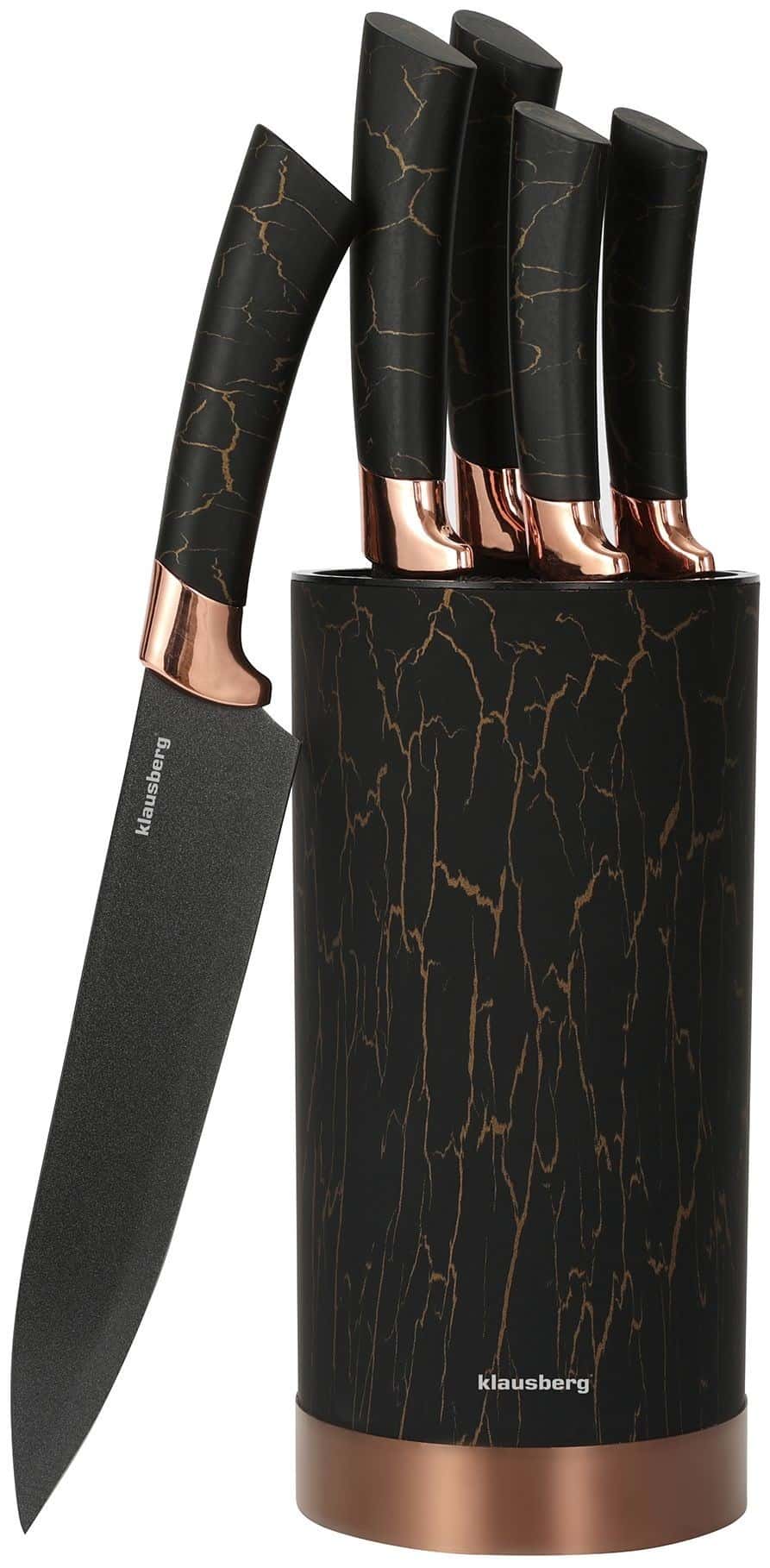 Klausberg KB-7799 - Kitchen Knife Set with Stand, 5 pcs, black/brown