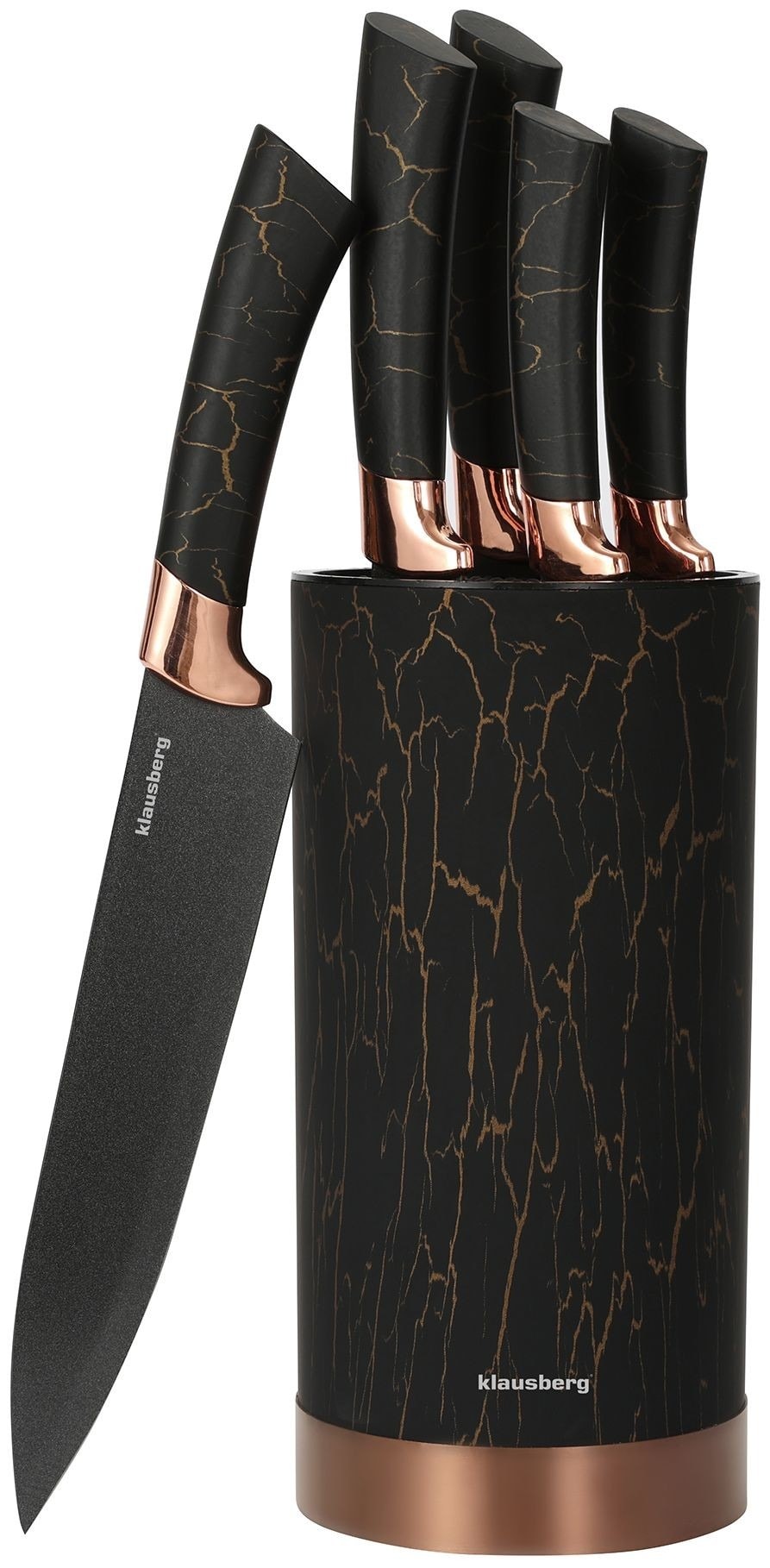 Klausberg KB-7799 - Kitchen Knife Set with Stand, 5 pcs, black/brown