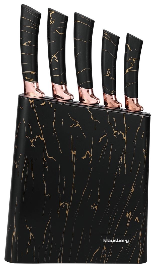 Klausberg KB-7768 - Kitchen Knife Set with Stand, black with brown pattern