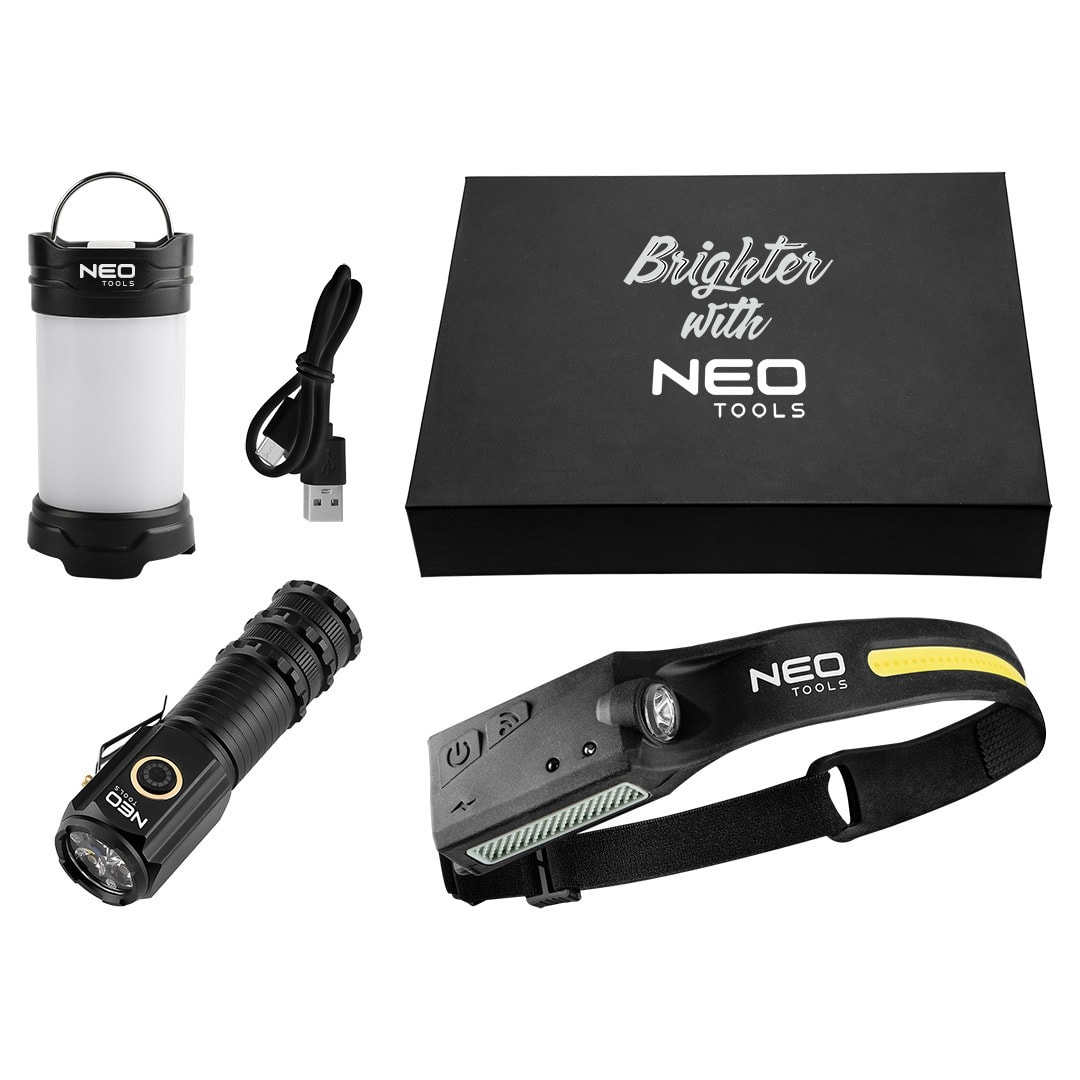 NEO TOOLS Survival lighting set 3in1 flashlight headlamp
