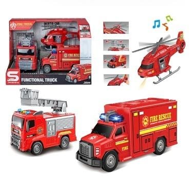 Fire Department Vehicle Set - fire truck, van, helicopter - perfect gift
