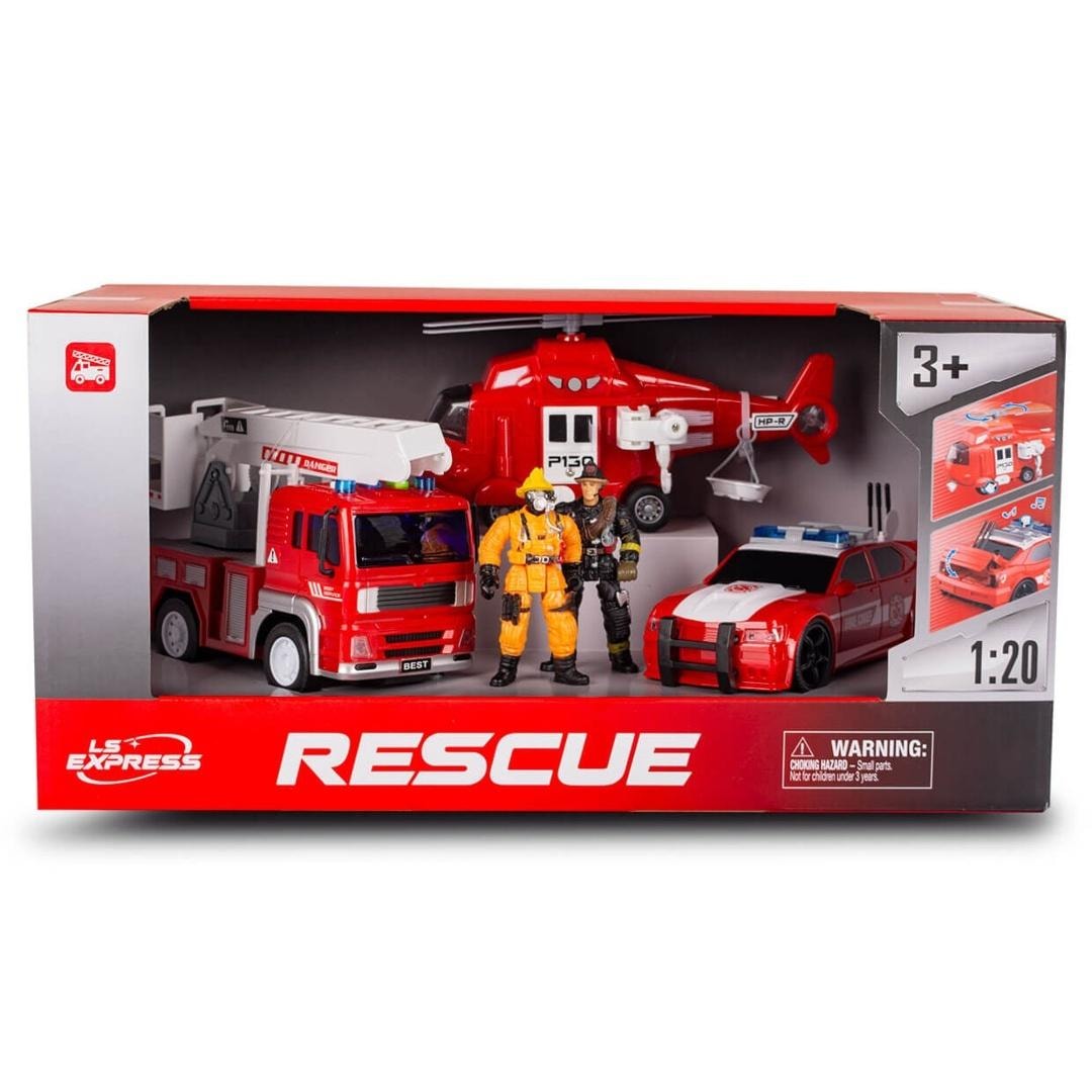 Fire Department Set 5pcs - helicopter, fire truck and commander car