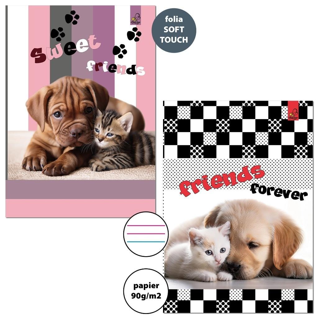 Bee-bee A4 Notebook 32 sheets 3-lines colored 90g Dogs Cats (6 pcs)