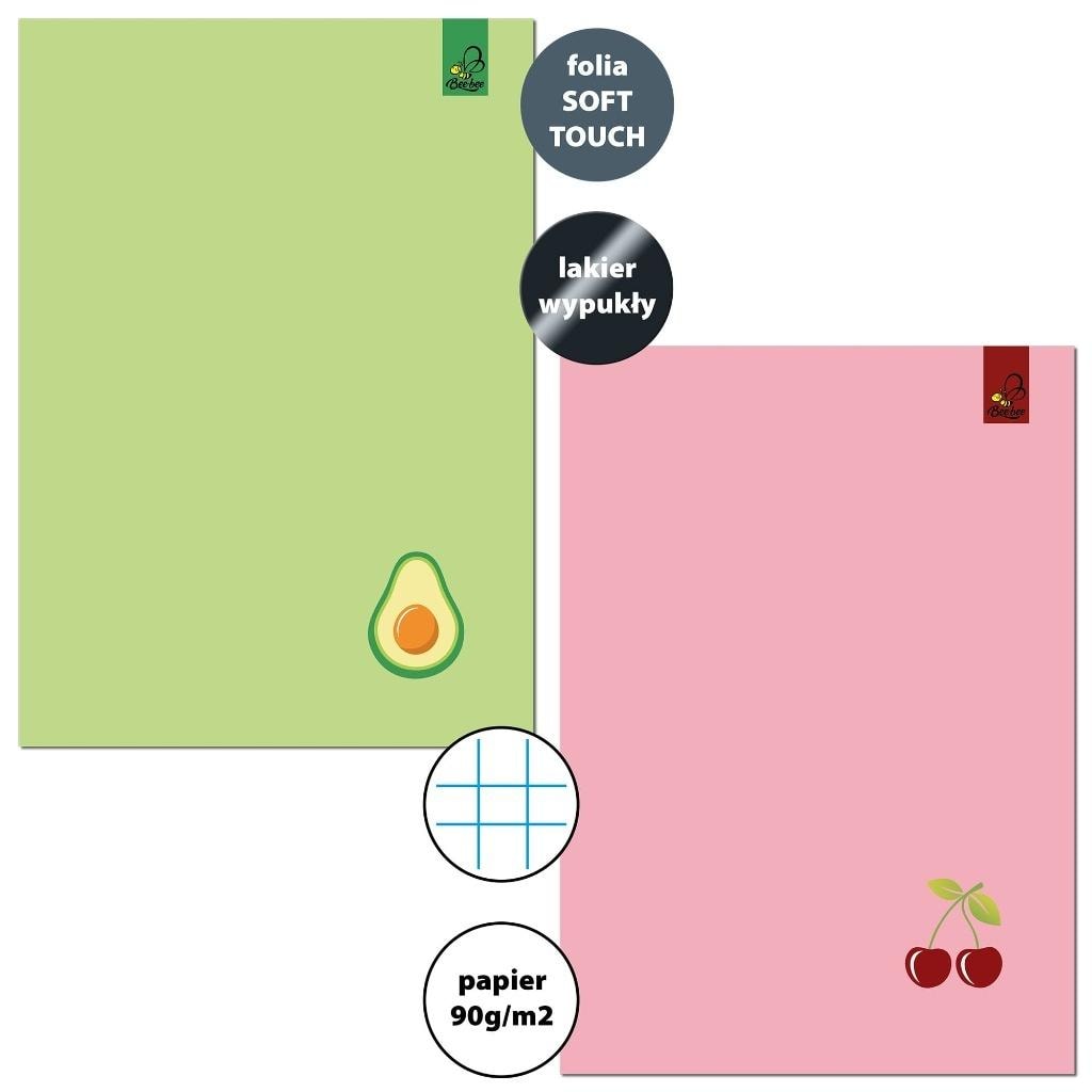 A5 Notebook 32 sheets squared Avocado Cherry (10 pcs) - ideal for school